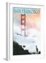 Golden Gate Bridge in Fog - San Francisco, California-Lantern Press-Framed Art Print