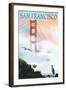 Golden Gate Bridge in Fog - San Francisco, California-Lantern Press-Framed Art Print