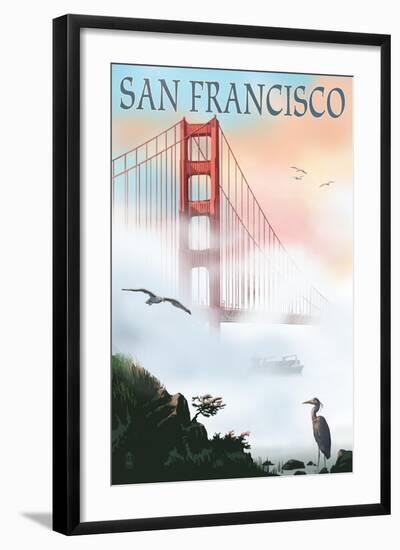 Golden Gate Bridge in Fog - San Francisco, California-Lantern Press-Framed Art Print