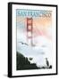 Golden Gate Bridge in Fog - San Francisco, California-Lantern Press-Framed Art Print