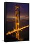 Golden Gate Bridge, Night Vertical with Lights of San Francisco, California in Background-William Perry-Framed Stretched Canvas