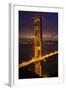 Golden Gate Bridge, Night Vertical with Lights of San Francisco, California in Background-William Perry-Framed Photographic Print