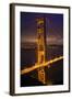 Golden Gate Bridge, Night Vertical with Lights of San Francisco, California in Background-William Perry-Framed Photographic Print