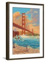 Golden Gate Bridge Sunset - 75th Anniversary - San Francisco, CA-Lantern Press-Framed Art Print