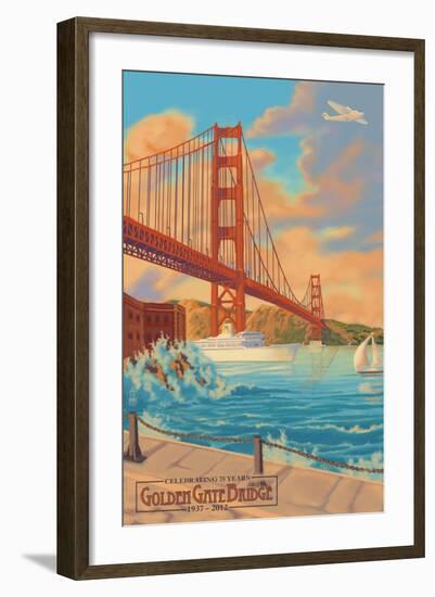 Golden Gate Bridge Sunset - 75th Anniversary - San Francisco, CA-Lantern Press-Framed Art Print