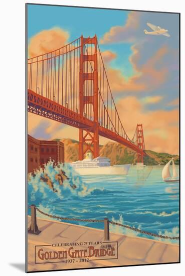 Golden Gate Bridge Sunset - 75th Anniversary - San Francisco, CA-Lantern Press-Mounted Art Print