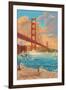 Golden Gate Bridge Sunset - 75th Anniversary - San Francisco, CA-Lantern Press-Framed Art Print