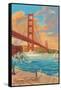 Golden Gate Bridge Sunset - 75th Anniversary - San Francisco, CA-Lantern Press-Framed Stretched Canvas