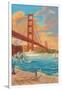 Golden Gate Bridge Sunset - 75th Anniversary - San Francisco, CA-Lantern Press-Framed Art Print