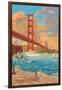 Golden Gate Bridge Sunset - 75th Anniversary - San Francisco, CA-Lantern Press-Framed Art Print