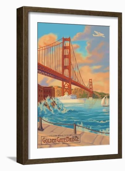 Golden Gate Bridge Sunset - 75th Anniversary - San Francisco, CA-Lantern Press-Framed Art Print