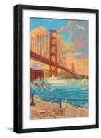 Golden Gate Bridge Sunset - 75th Anniversary - San Francisco, CA-Lantern Press-Framed Art Print