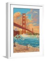 Golden Gate Bridge Sunset - 75th Anniversary - San Francisco, CA-Lantern Press-Framed Art Print