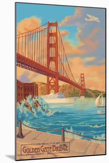 Golden Gate Bridge Sunset - 75th Anniversary - San Francisco, CA-Lantern Press-Mounted Art Print