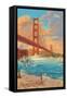 Golden Gate Bridge Sunset - 75th Anniversary - San Francisco, CA-Lantern Press-Framed Stretched Canvas