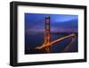 Golden Gate Bridge Sunset Pink Skies Evening with Lights of San Francisco, California in Background-William Perry-Framed Premium Photographic Print