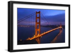 Golden Gate Bridge Sunset Pink Skies Evening with Lights of San Francisco, California in Background-William Perry-Framed Photographic Print