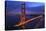Golden Gate Bridge Sunset Pink Skies Evening with Lights of San Francisco, California in Background-William Perry-Stretched Canvas
