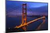 Golden Gate Bridge Sunset Pink Skies Evening with Lights of San Francisco, California in Background-William Perry-Mounted Photographic Print