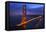 Golden Gate Bridge Sunset Pink Skies Evening with Lights of San Francisco, California in Background-William Perry-Framed Stretched Canvas