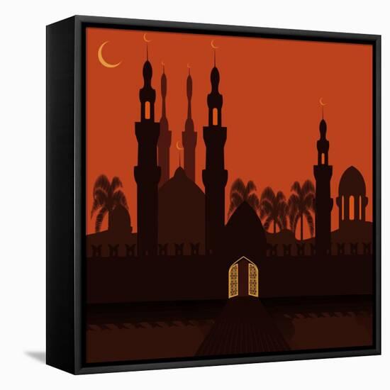 Golden Gate in the Eastern City. the City Walls and the Mosque. Holiday Symbol. Illustration-Dmitrii Usachov-Framed Stretched Canvas