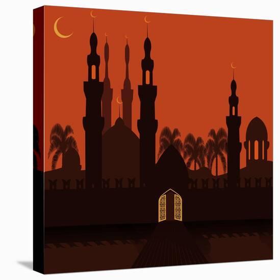 Golden Gate in the Eastern City. the City Walls and the Mosque. Holiday Symbol. Illustration-Dmitrii Usachov-Stretched Canvas