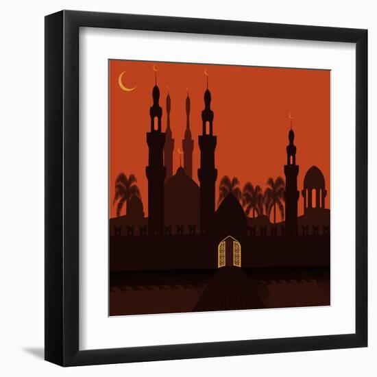 Golden Gate in the Eastern City. the City Walls and the Mosque. Holiday Symbol. Illustration-Dmitrii Usachov-Framed Art Print