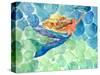 Golden Hair Blue Swimming Mermaid-sylvia pimental-Stretched Canvas