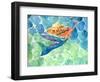 Golden Hair Blue Swimming Mermaid-sylvia pimental-Framed Art Print