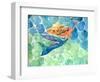 Golden Hair Blue Swimming Mermaid-sylvia pimental-Framed Art Print