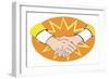 'Golden handshake' - illustration of buisness allegory-Neale Osborne-Framed Giclee Print