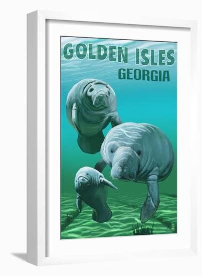Golden Isles, Georgia - Manatees-Lantern Press-Framed Art Print