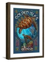 Golden Isles, Georgia - Sea Turtle Art Nouveau-Lantern Press-Framed Art Print