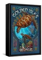 Golden Isles, Georgia - Sea Turtle Art Nouveau-Lantern Press-Framed Stretched Canvas