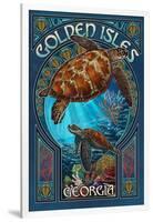 Golden Isles, Georgia - Sea Turtle Art Nouveau-Lantern Press-Framed Art Print