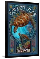 Golden Isles, Georgia - Sea Turtle Art Nouveau-Lantern Press-Framed Art Print