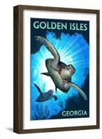 Golden Isles, Georgia - Sea Turtle Diving-Lantern Press-Framed Art Print