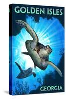 Golden Isles, Georgia - Sea Turtle Diving-Lantern Press-Stretched Canvas