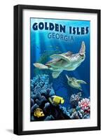 Golden Isles, Georgia - Sea Turtle Swimming-Lantern Press-Framed Art Print