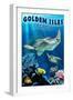 Golden Isles, Georgia - Sea Turtle Swimming-Lantern Press-Framed Art Print