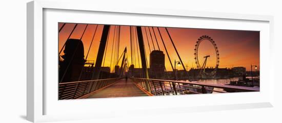 Golden Jubilee Bridge across a Thames River, Ferris Wheel in Back, London, England-null-Framed Photographic Print