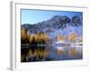 Golden Larch Trees and Sawtooth Ridge, Upper Eagle Lake, Okanogan National Forest, Washington, USA-null-Framed Photographic Print