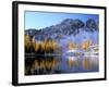 Golden Larch Trees and Sawtooth Ridge, Upper Eagle Lake, Okanogan National Forest, Washington, USA-null-Framed Photographic Print