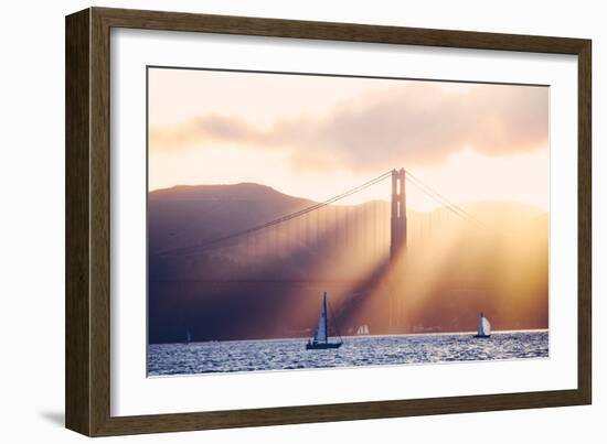 Golden Light Beams and Boats, Beautiful Golden Gate Bridge, San Francisco Bay-Vincent James-Framed Photographic Print