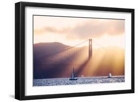 Golden Light Beams and Boats, Beautiful Golden Gate Bridge, San Francisco Bay-Vincent James-Framed Photographic Print