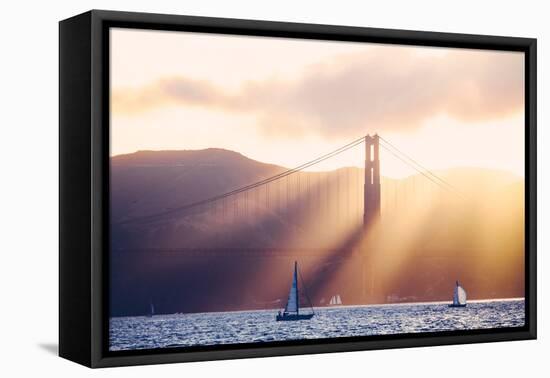 Golden Light Beams and Boats, Beautiful Golden Gate Bridge, San Francisco Bay-Vincent James-Framed Stretched Canvas