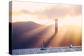 Golden Light Beams and Boats, Beautiful Golden Gate Bridge, San Francisco Bay-Vincent James-Stretched Canvas