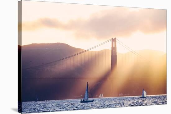 Golden Light Beams and Boats, Beautiful Golden Gate Bridge, San Francisco Bay-Vincent James-Stretched Canvas