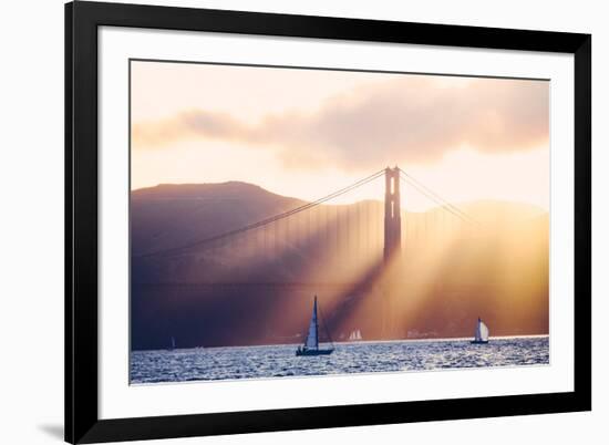 Golden Light Beams and Boats, Beautiful Golden Gate Bridge, San Francisco Bay-Vincent James-Framed Photographic Print