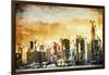 Golden Manhattan - In the Style of Oil Painting-Philippe Hugonnard-Framed Giclee Print